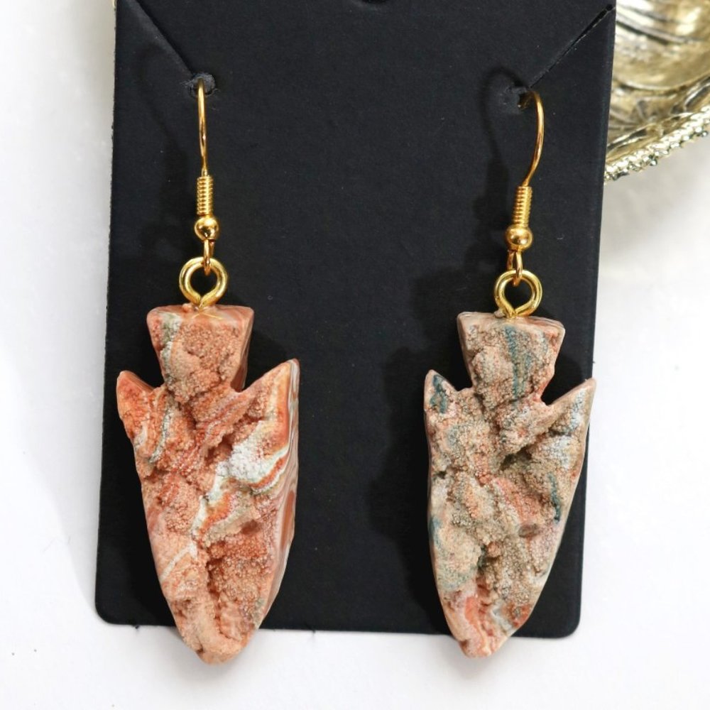 Boho Druzy Arrowhead Faux Stone Western Earrings Unique Handmade Jewelry